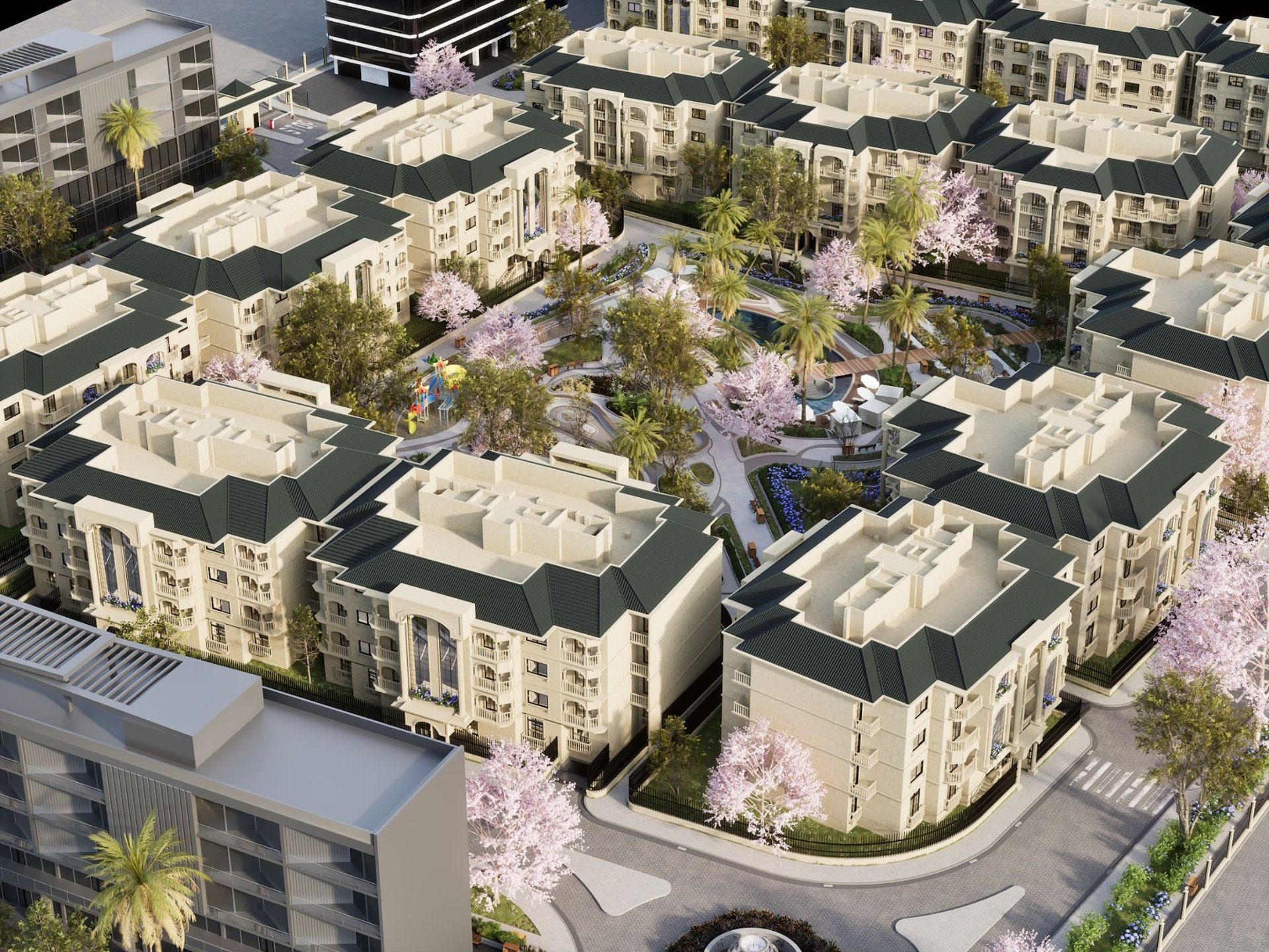 Aerial render of the Etaia compound by El Manara