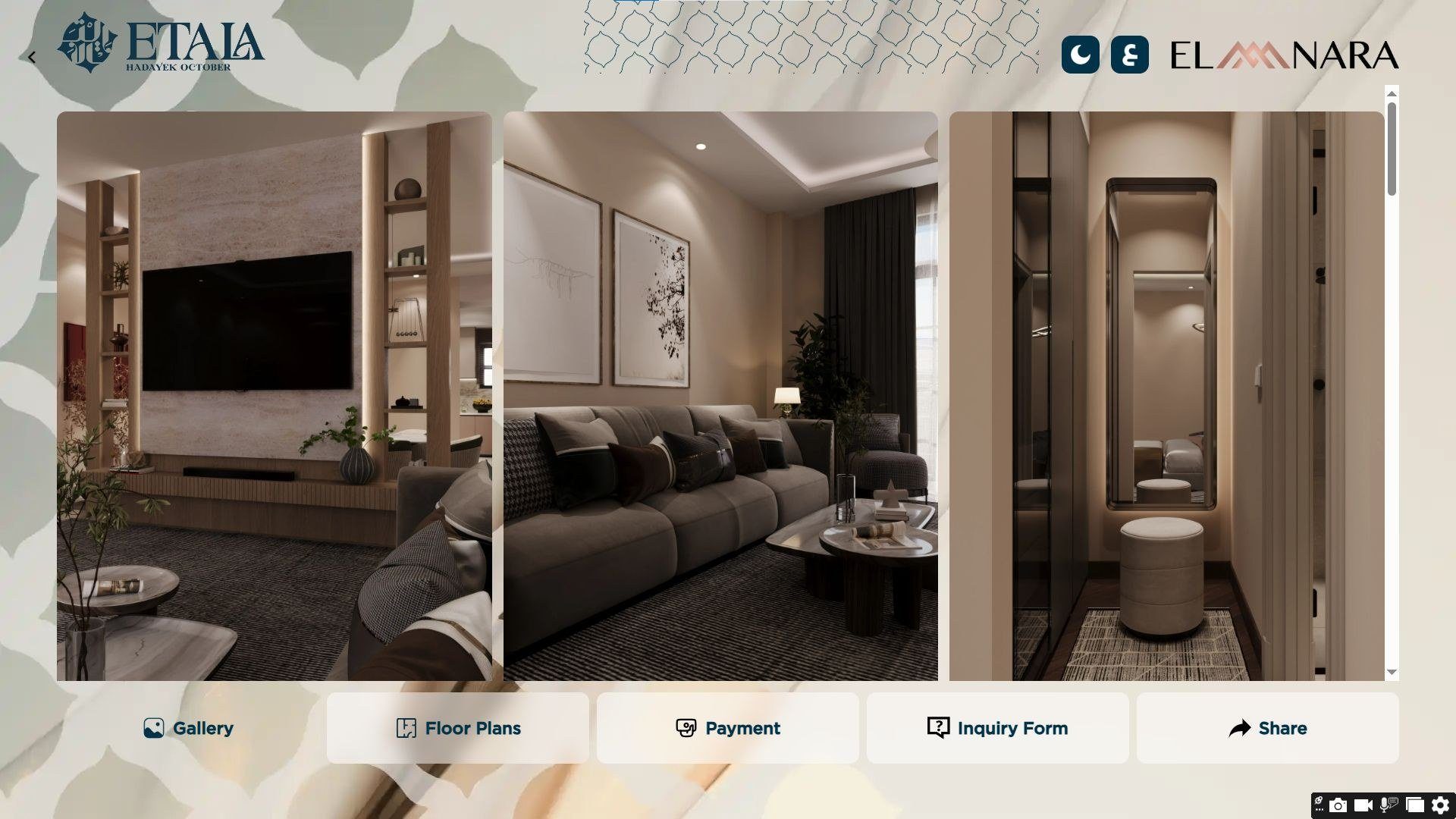Unit view with gallery, floor plans and payment options